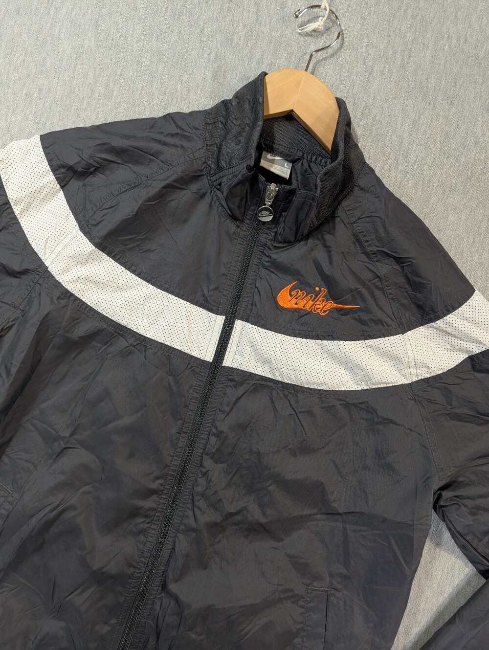 Vintage Nike Windbreaker Jacket Men's Large Black White Orange Embroidered Logo